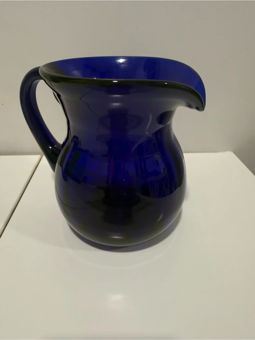 Vintage Cobalt Blue Hand Blown Glass Pitcher Vase Mid Century Art Glass - Blenko
